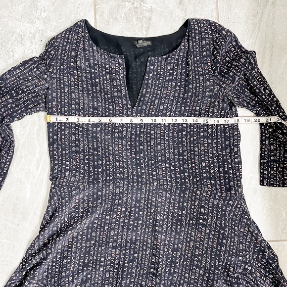 Club Monoco Navy Blue Geometric Print Silk A Line Swing Dress with Pockets 6 - Picture 6 of 8